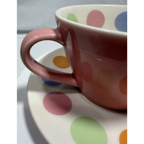 Starbucks Coffee Pink Polka Dot Cup & Saucer Set 12 oz 2006 Pastel Dots Mug NEW - Picture 8 of 9